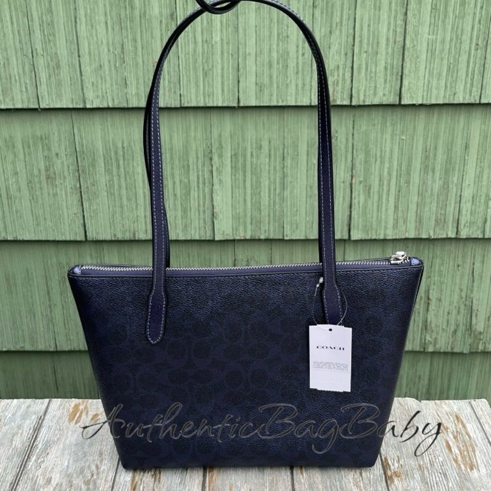 Coach Fiona Zip Tote Bag in Blue Metallic Purse - Picture 4 of 7